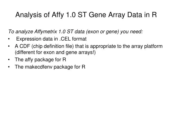 analysis of affy 1 0 st gene array data in r