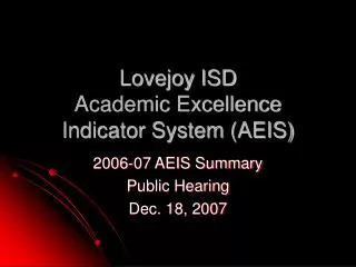 Lovejoy ISD Academic Excellence Indicator System (AEIS)