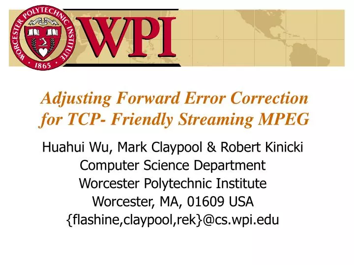 adjusting forward error correction for tcp friendly streaming mpeg