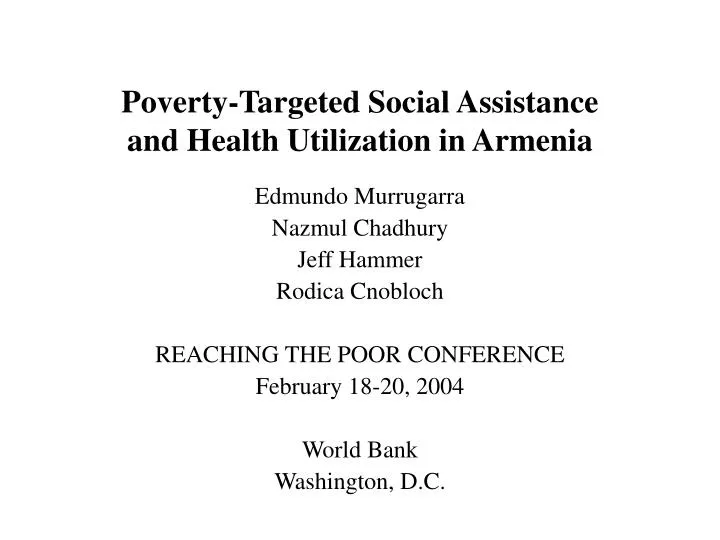 poverty targeted social assistance and health utilization in armenia