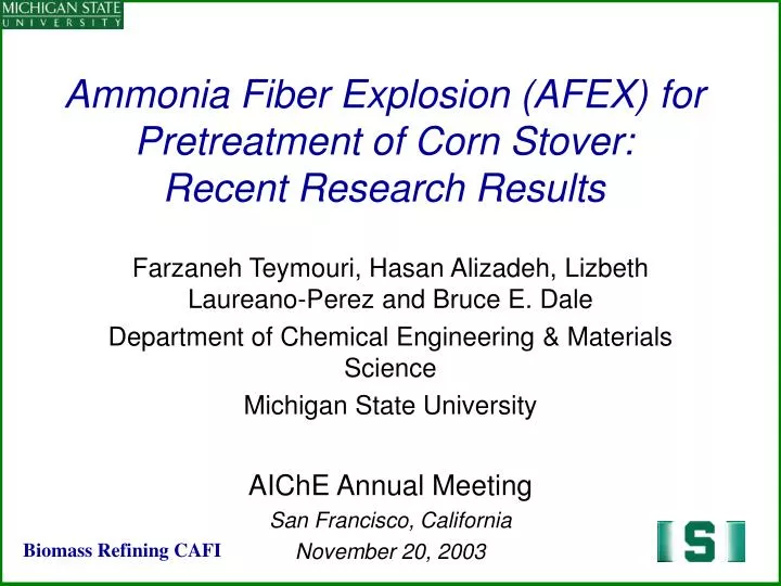 ammonia fiber explosion afex for pretreatment of corn stover recent research results