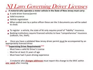 NJ Laws Governing Driver Licenses