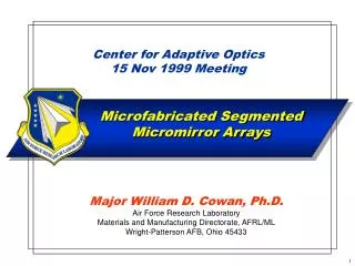 Center for Adaptive Optics 15 Nov 1999 Meeting