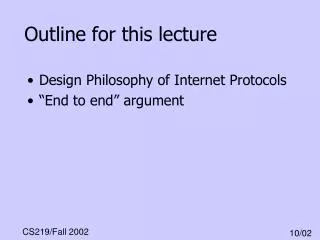 outline for this lecture