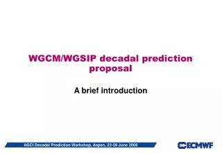 WGCM/WGSIP decadal prediction proposal