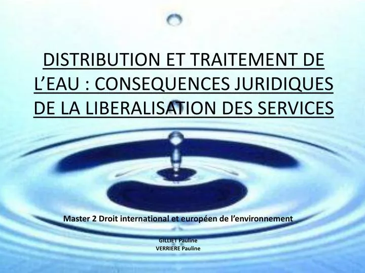 distribution et traitement de l eau consequences juridiques de la liberalisation des services