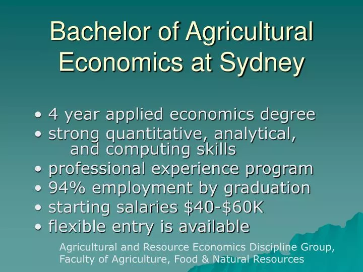 bachelor of agricultural economics at sydney