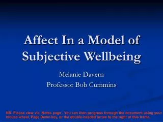 Affect In a Model of Subjective Wellbeing