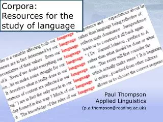 Paul Thompson Applied Linguistics (p.a.thompson@reading.ac.uk)