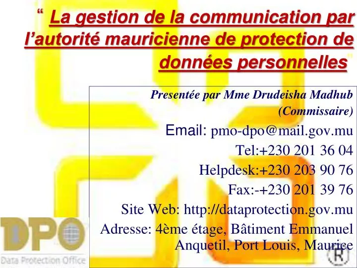 la gestion de la communication par l autorit mauricienne de protection de donn es personnelles