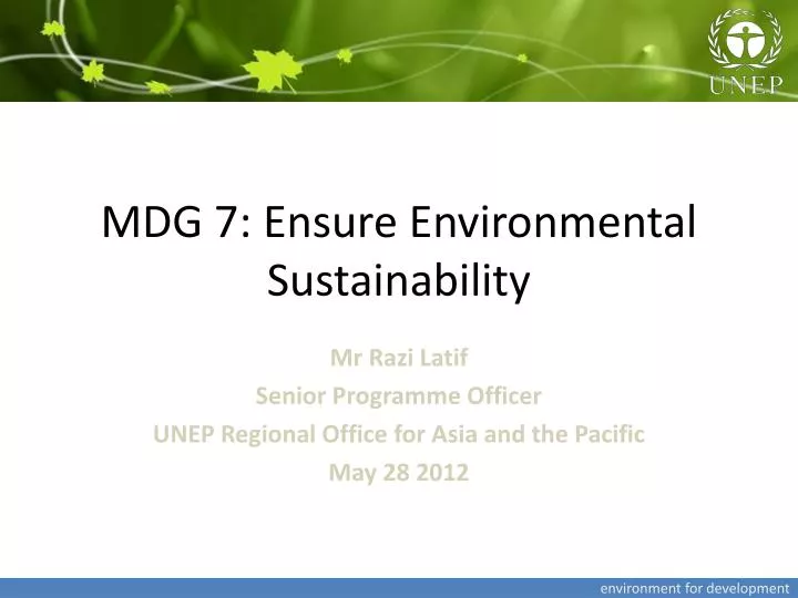 mdg 7 ensure environmental sustainability
