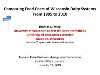 National Farm Business Management Conference Overland Park, Kansas, June 9 - 13, 2013