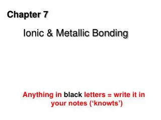 Chapter 7 Ionic &amp; Metallic Bonding