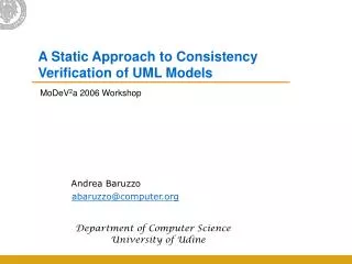 A Static Approach to Consistency Verification of UML Models