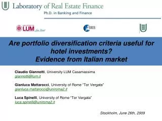 Are portfolio diversification criteria useful for hotel investments? Evidence from Italian market