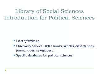 Library of Social Sciences Introduction for Political Sciences