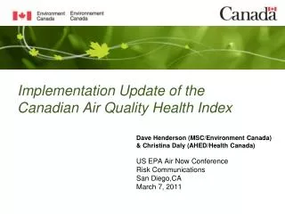 Implementation Update of the Canadian Air Quality Health Index