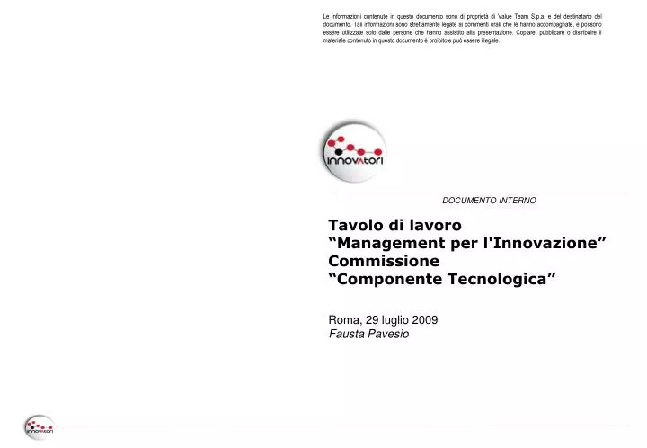 tavolo di lavoro management per l innovazione commissione componente tecnologica