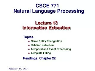 Lecture 13 Information Extraction