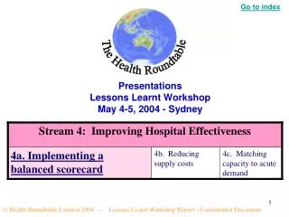Presentations Lessons Learnt Workshop May 4-5, 2004 - Sydney