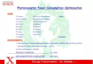 Photoreceptor Power Consumption Optimization