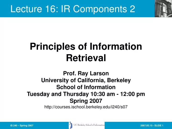 lecture 16 ir components 2