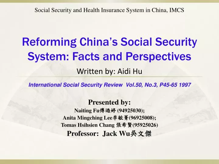 reforming china s social security system facts and perspectives