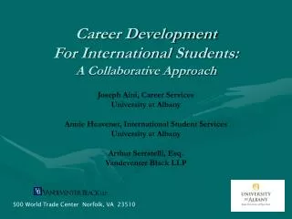 Career Development For International Students: A Collaborative Approach