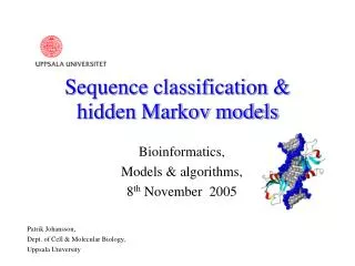 Sequence classification &amp; hidden Markov models