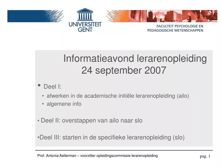 informatieavond lerarenopleiding 24 september 2007