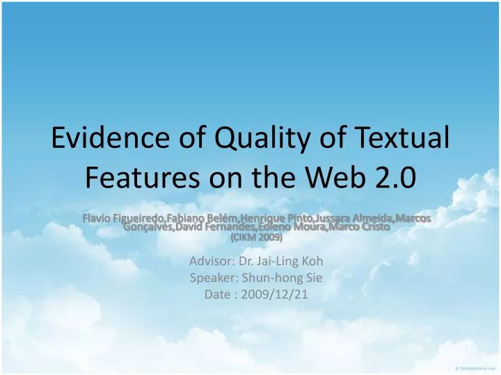 evidence of quality of textual features on the web 2 0