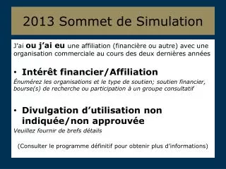 2013 sommet de simulation