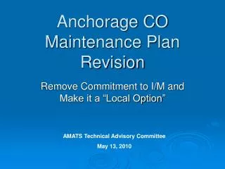 Anchorage CO Maintenance Plan Revision
