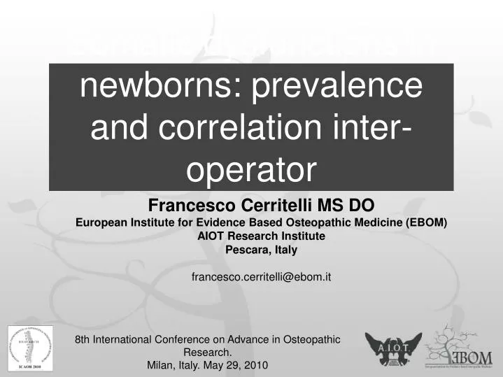 somatic dysfunctions in newborns prevalence and correlation inter operator