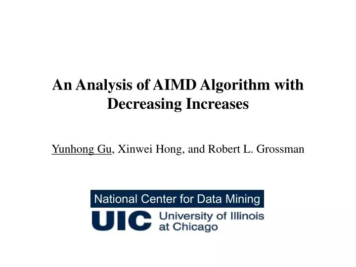 an analysis of aimd algorithm with decreasing increases