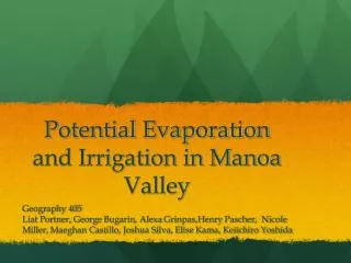 Potential Evaporation and Irrigation in Manoa Valley