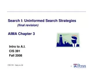 Search I: Uninformed Search Strategies (final revision) AIMA Chapter 3