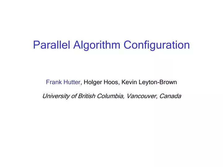 parallel algorithm configuration