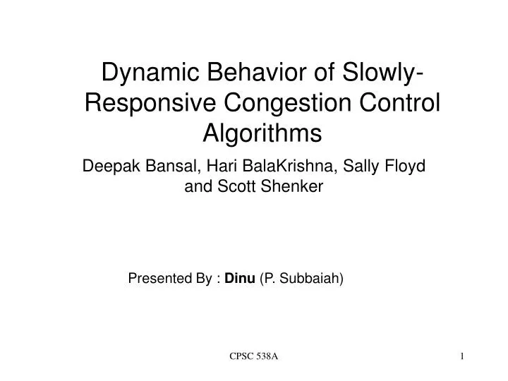 dynamic behavior of slowly responsive congestion control algorithms