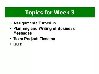 Assignments Turned In Planning and Writing of Business Messages Team Project: Timeline Quiz