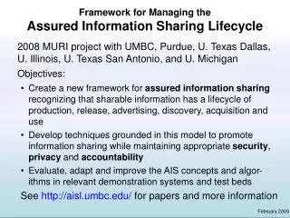 Framework for Managing the Assured Information Sharing Lifecycle