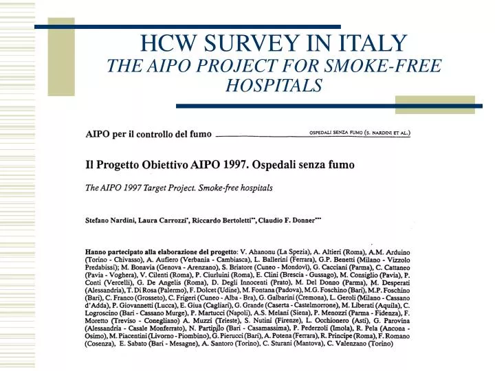 hcw survey in italy the aipo project for smoke free hospitals