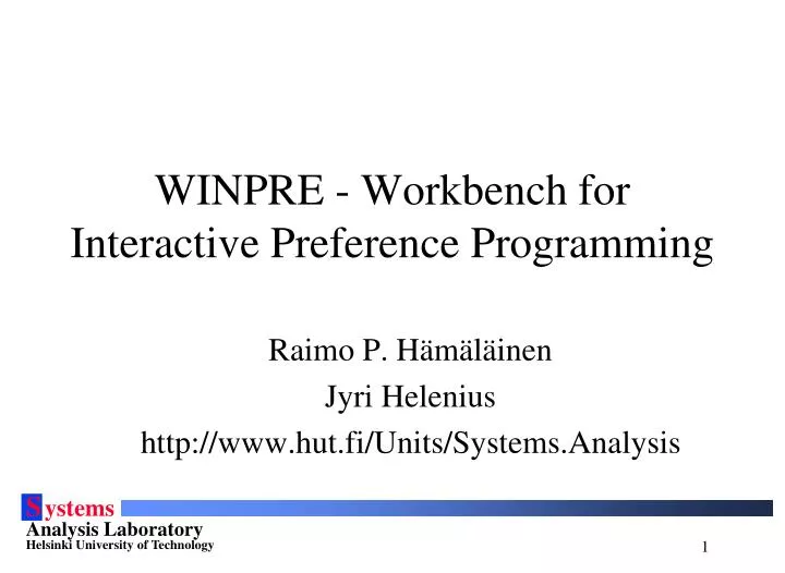 winpre workbench for interactive preference programming