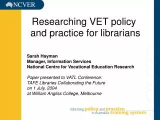 Researching VET policy and practice for librarians