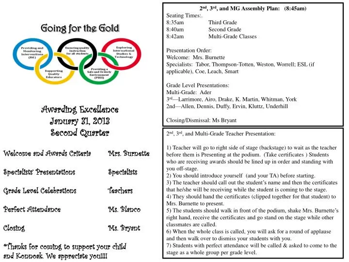 going for the gold awarding excellence january 31 2013 second quarter