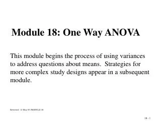 Module 18: One Way ANOVA