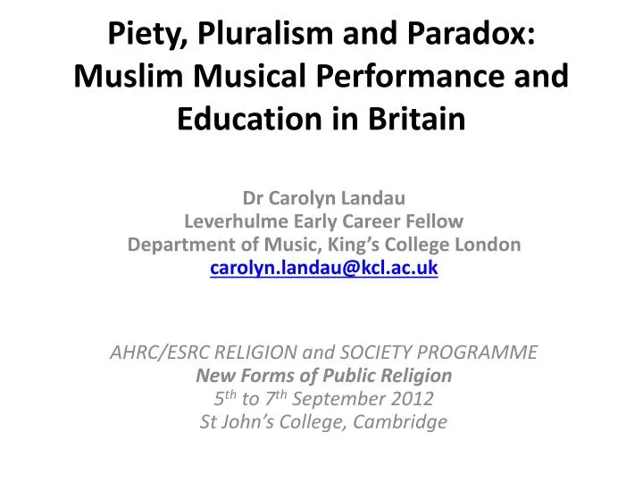 piety pluralism and paradox muslim musical performance and education in britain