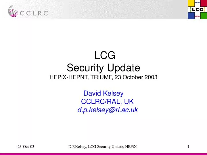 lcg security update hepix hepnt triumf 23 october 2003