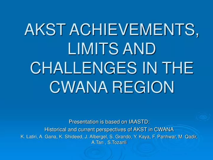 akst achievements limits and challenges in the cwana region