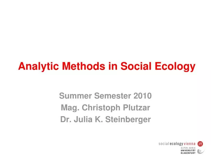 analytic methods in social ecology